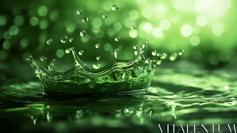 Emerald liquid splash crown in high-speed macro capture.