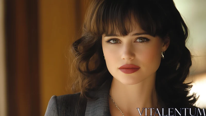 Elegant brunette portrait under warm natural window light.
