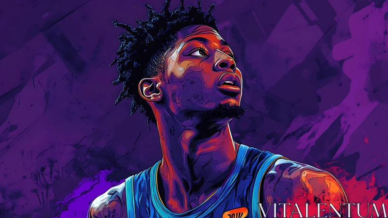 Chromatic vector portrait of basketball athlete in motion focus.