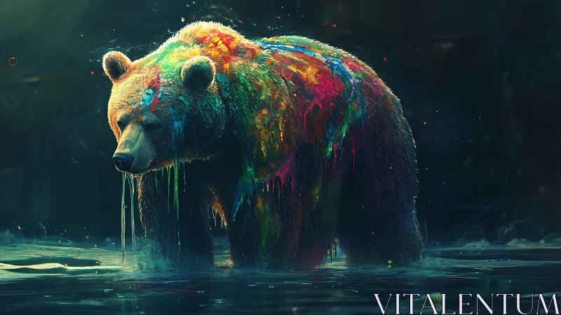 Chromatic bear in aqueous environment rendered as digital painting