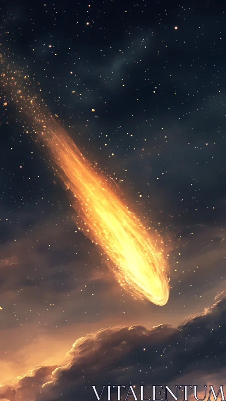 Luminous meteor body traverses stratified night cloud layer