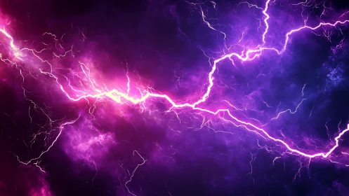 Electric purple lightning arcs across dark storm clouds