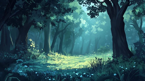 Enchanted Forest Clearing: A Serene Haven Among Ancient Trees.