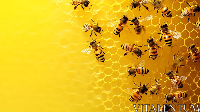 Macro study of worker bees on illuminated honeycomb matrix