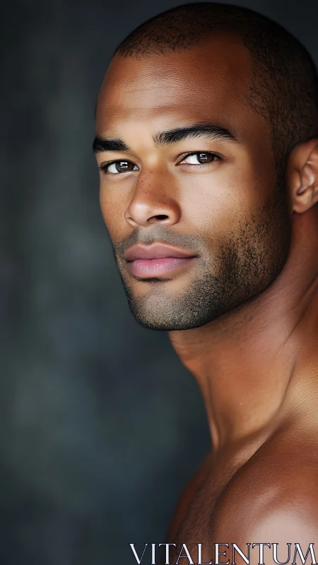 Strong portrait profile under soft studio side lighting.