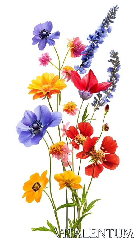 Vibrant Botanical Bouquet Dances Across White Canvas