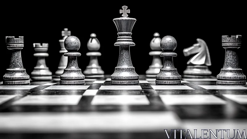 Monochrome chess king close-up with shallow depth of field.
