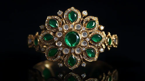 Emerald floral gold bracelet with radiant diamond halo detailing