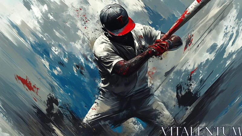 Digital painting shows baseball batter in mid-swing pose