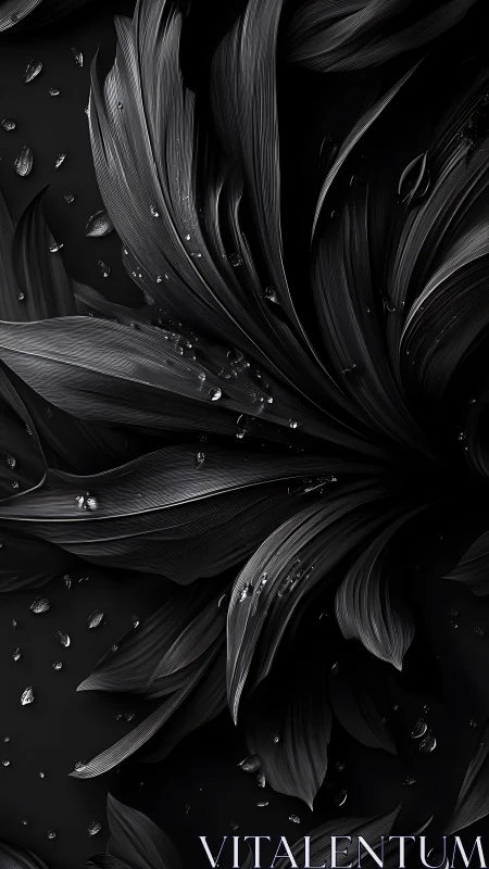 Midnight petals curl outward while raindrops quietly orbit