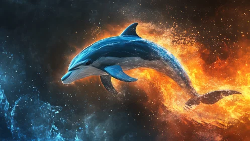 Dolphin dances between fire and water in vivid motion