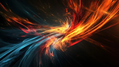 Fiery orange and cool blue energy streams dance together