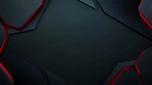 Layered hexagonal tech panels with red neon edging design.