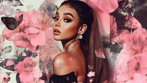 Digital painting portrait with floral collage overlay construction.