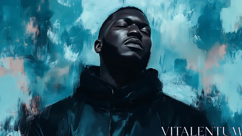 Digital portrait of man in blue abstract ambience.