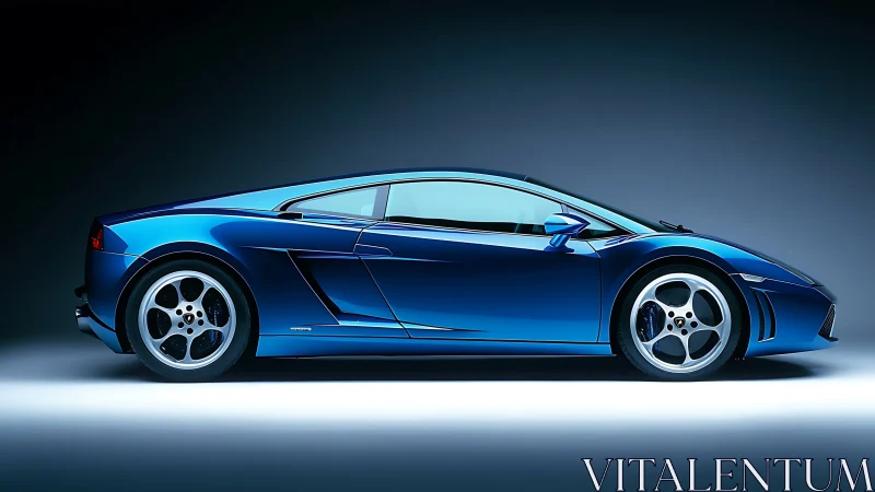 Midnight blue sports car glowing under studio lights.