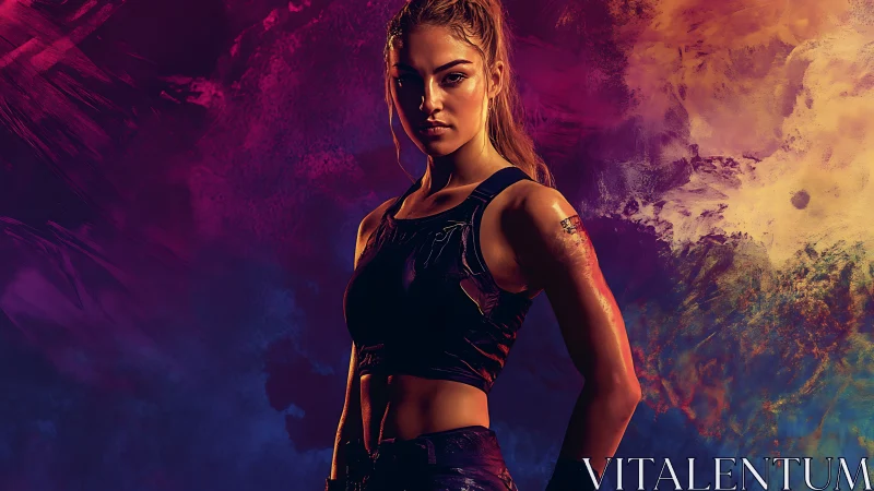 Confident young athlete glowing in bold sunset colors.