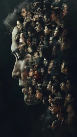 Composite human profile constructed from multiple portraits.