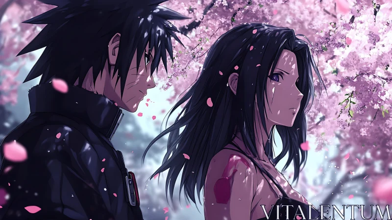 Quiet resolve beneath drifting cherry blossom petals.