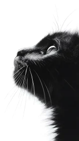 Black Cat Head Tilted Upward in Profile Study