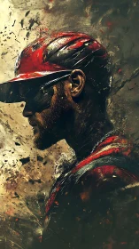 Brushstrokes crown a battle-hardened baseball warrior in red
