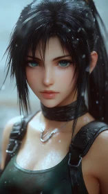 Hyperreal anime warrior portrait in wet tactical gear