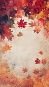 Crimson and gold maple leaves swirl in soft autumn light.