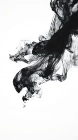 Monochrome ink plume swirling across white negative space.