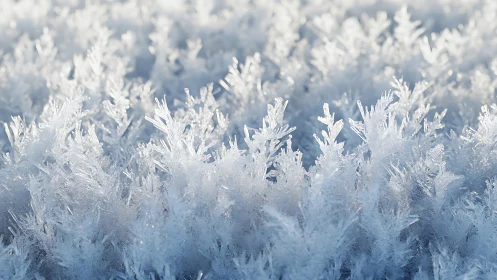 Delicate frost crystals sparkling in a gentle winter glow.