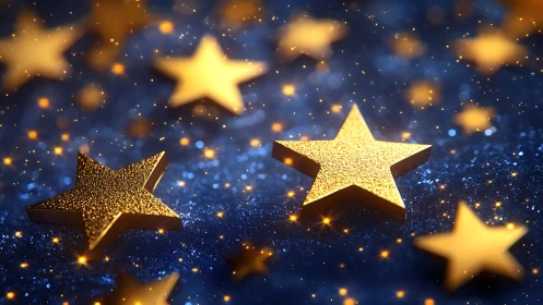 Golden stars glow gently across a dreamy midnight sky