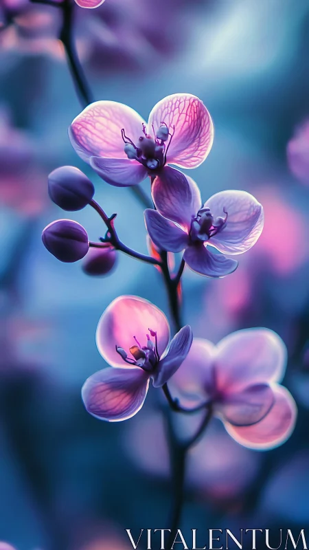 Ethereal Orchids Dancing Through Twilight's Pink and Sapphire Glow