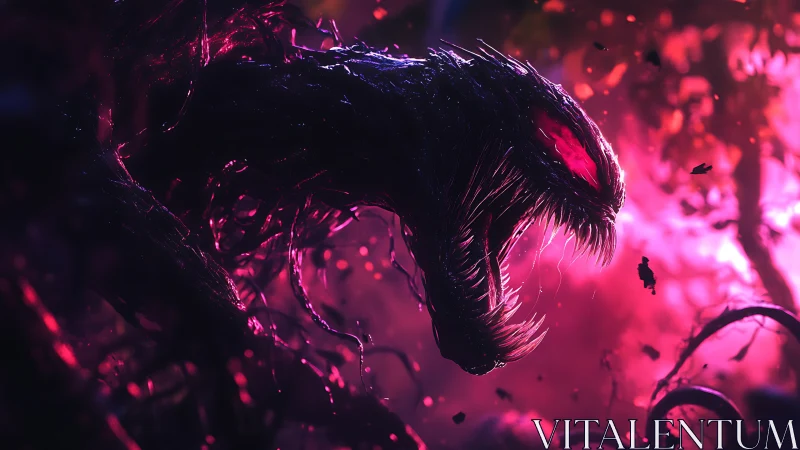 Alien creature profile in vivid pink and purple light.