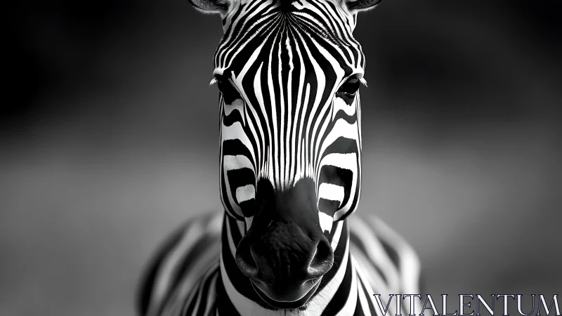 Zebra portrait captures bold stripes in crisp monochrome light