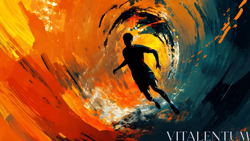 Runner in a swirling tunnel of fiery color and motion.