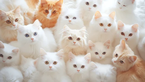 A Delightful Gathering of Fluffy Cats with Mesmerizing Eyes.