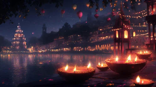 River of lantern fire under a dreamlit festival sky.