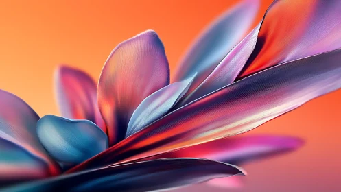 Iridescent petals unfold against a warm sunset gradient backdrop