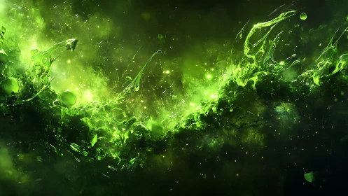 Vivid green energy wave in abstract cosmic motion.