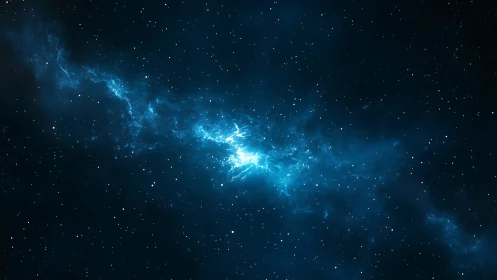Luminous blue nebula drifting gently through starry night.