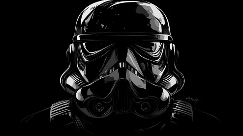Shimmering galactic helmet portrait in stark monochrome.