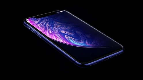Sleek Smartphone With Vibrant Neon Liquid Wallpaper Display