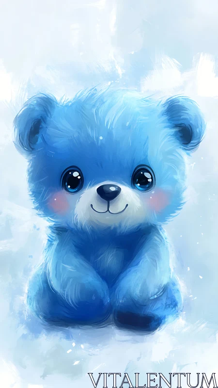 Soft blue teddy bear sits in a dreamy wintery glow
