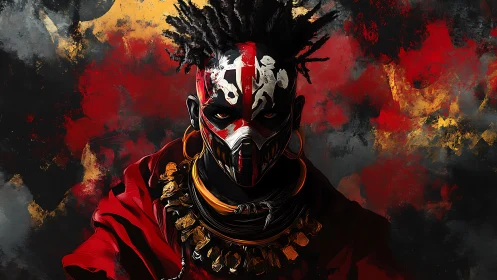 Mask of Ember Kings amid stormfire shadows and smoke.