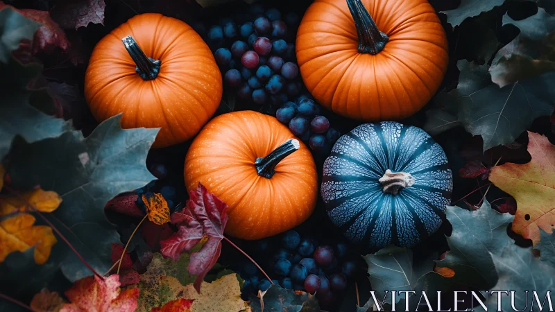 Oddblue pumpkin anchors a trio in jewel toned autumn leaves