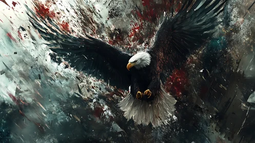 Majestic Bald Eagle in Flight, Abstract Digital Art Style.