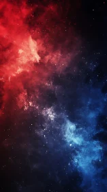 Nebula rift of red and blue gases in deep cosmic void.
