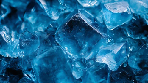 Glittering blue ice crystals glow in vivid close-up detail.