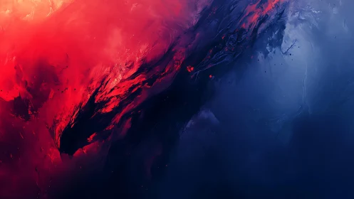 Abstract fiery red and deep blue digital painting, dynamic contrast.
