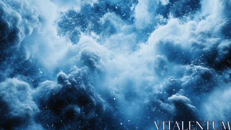 Dense blue cloud formations fill frame with scattered stars