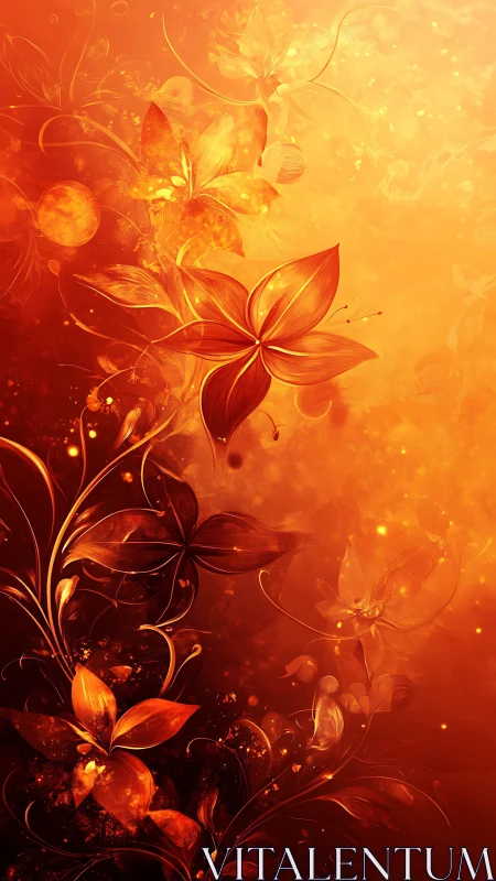 Luminescent Botanical Forms: Gradient Floral Composition with Photonic Particle Effects.